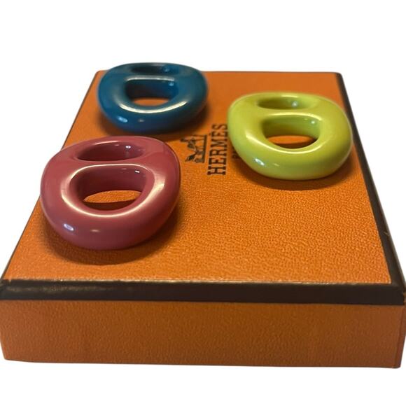 HERMÈS Tribord Chaîne d'Ancre Scarf Ring Set of 3 Multicolor with Box - Picture 11 of 15